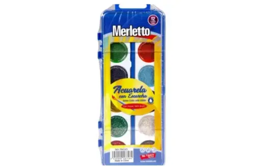 ACUARELA 12 COLORES ESCARCHADA MERLETTO